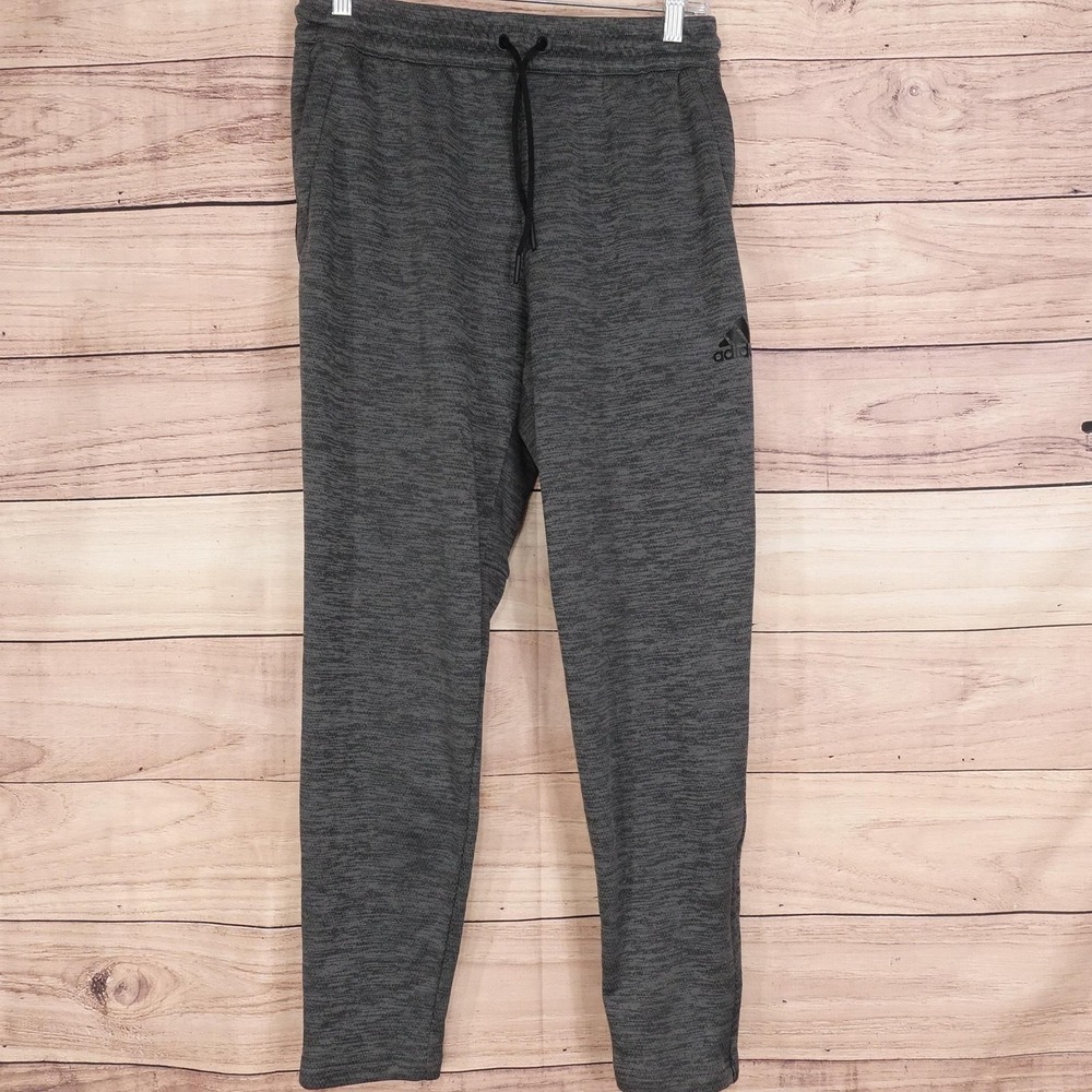 Adidas Pants Mens M Gray Fleece Track Elastic Waist Zip Hem Athletic Gym